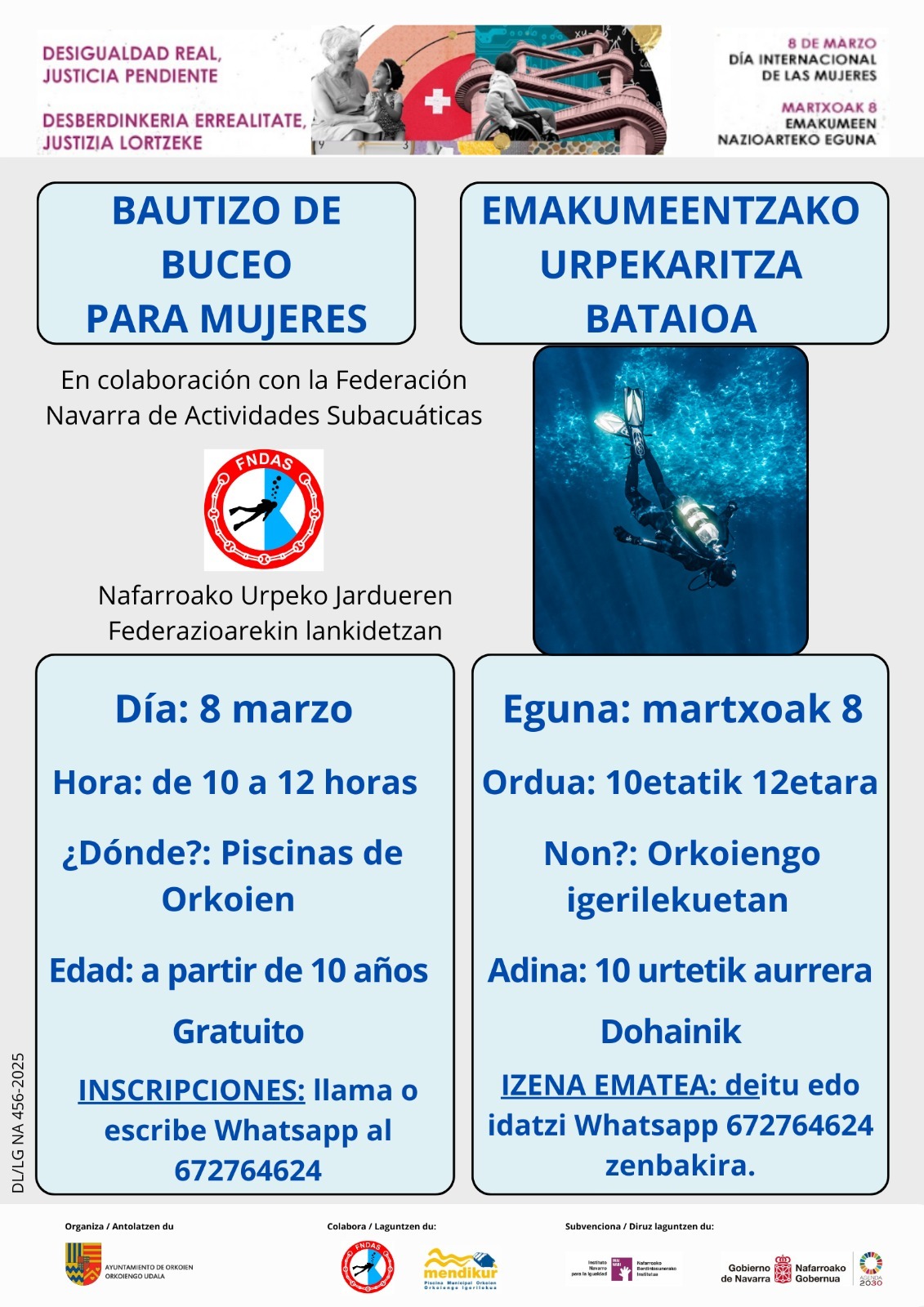 Bautizo de buceo para mujeres en la piscina de Orkoien (8 de marzo)